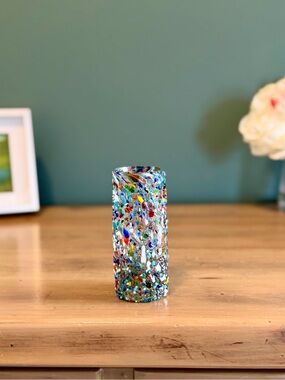 Hand Blown Mexican Confetti Glass Double Shot Glass Colorful